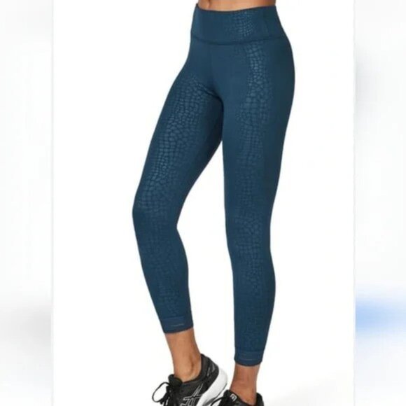 Sweaty Betty Womens Croc Print Embossed 7/8 Athletic Leggings XL Teal Blue NWT - Picture 3 of 13